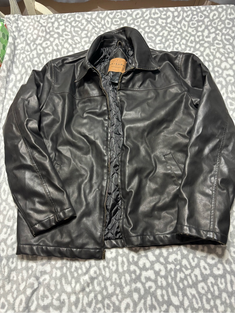 Men's Black Faux Leather Zip Front Jacket by Arizona Jean Company